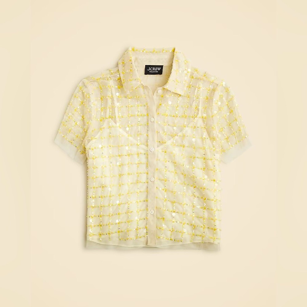 J Crew Collection Cropped Gamine Shirt with Patterned Sequins size 16 BZ088